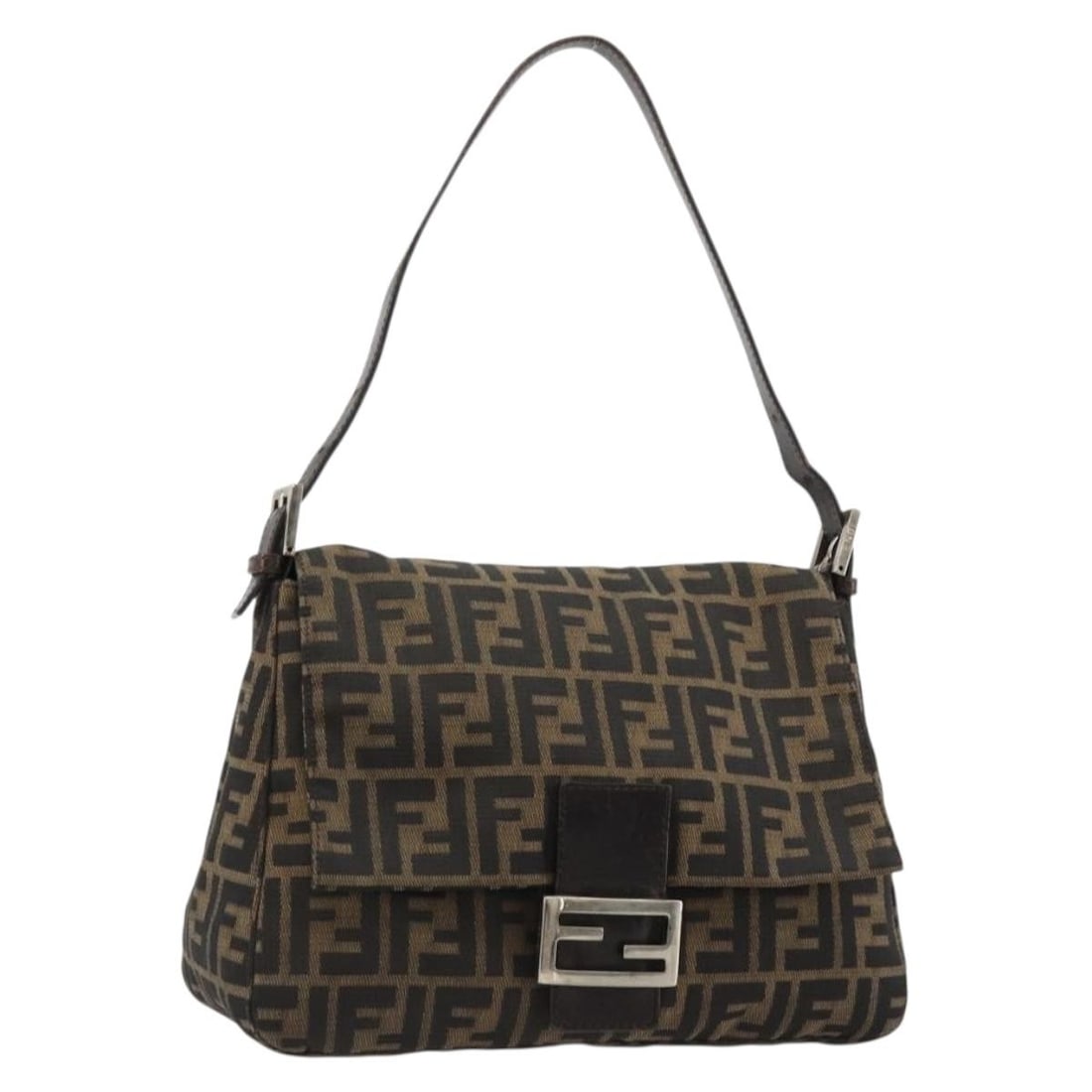 FENDI Mamma Baguette Shoulder Bag Zucca Canvas Brown Black: FENDI Mamma Baguette Shoulder Bag Zucca Canvas Brown Black Fendi Mamma Baguette shoulder bag in Zucca canvas with a brown and black exterior. Made in Italy, this women's bag comes with a dust bag and 