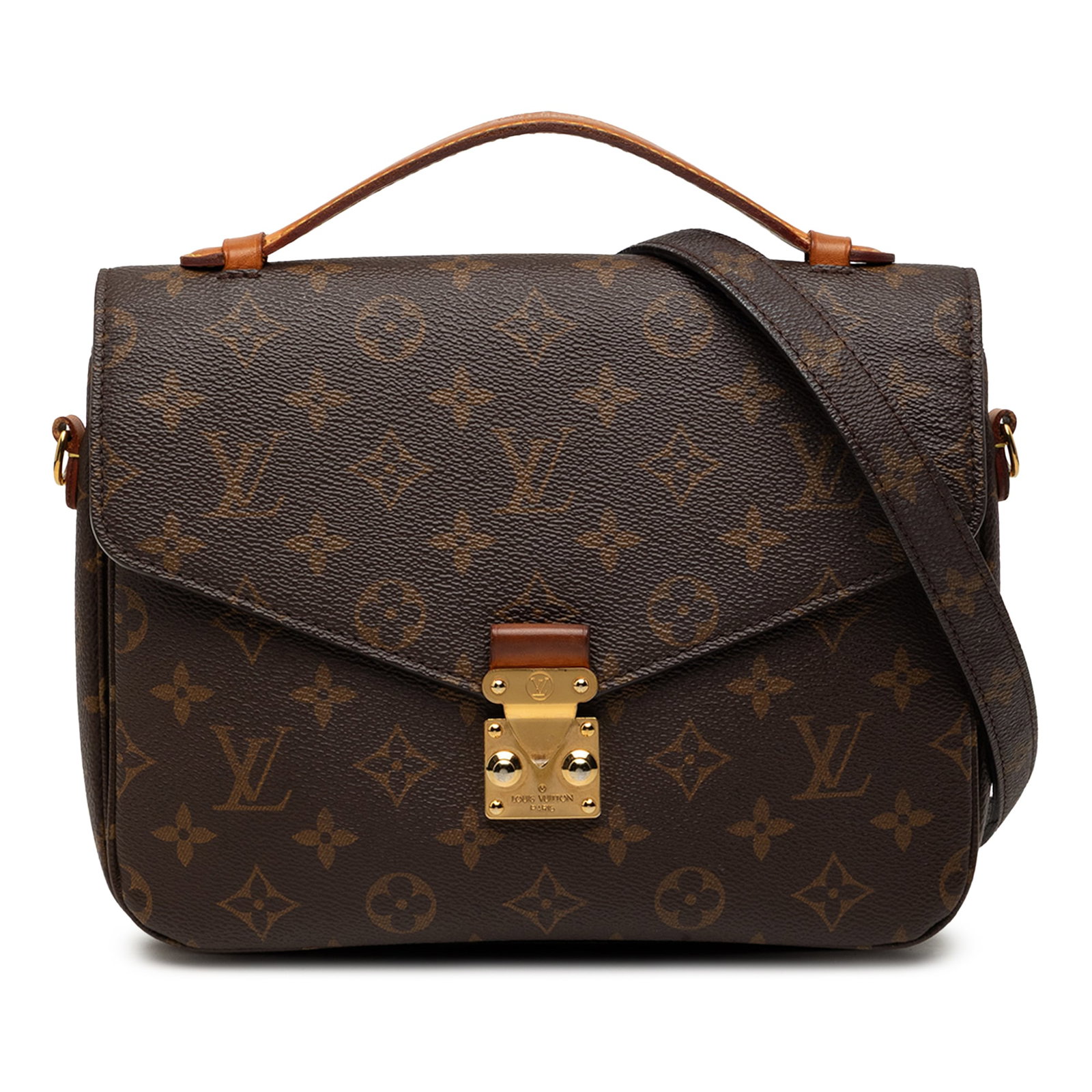 Louis Vuitton Pochette Metis Monogram Shoulder Bag: Louis Vuitton Pochette Metis Monogram Shoulder Bag Louis Vuitton Monogram Pochette Metis bag crafted with a monogram canvas body, featuring a flat vachetta leather top handle, a detachable and adjusta