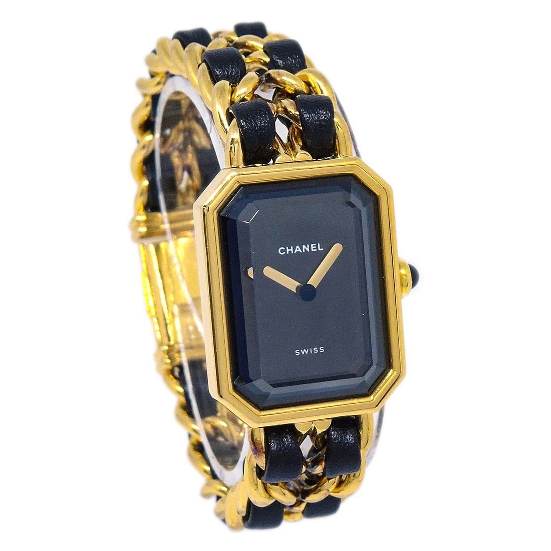 CHANEL Premiere #S women's quartz wristwatch black gold plated: CHANEL Premiere #S women's quartz wristwatch black gold plated Chanel Premiere wristwatch with a quartz movement and analog display. It features a black and gold case and dial, a black and gold band m