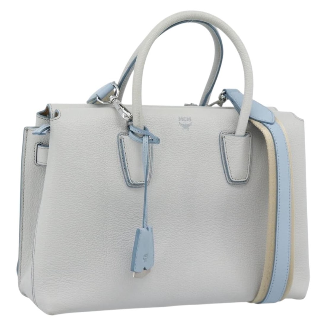 MCM gray silver leather handbag with shoulder strap and clochette (1 of 18)
