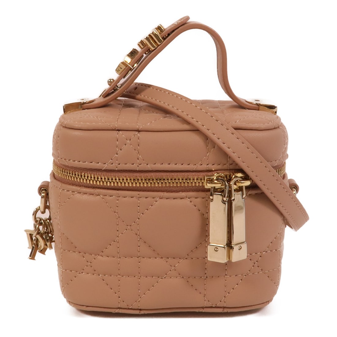 Dior Lady Dior Vanity 2way Shoulder Bag Pink Lambskin: Dior Lady Dior Vanity 2way Shoulder Bag Pink Lambskin A Lady Dior Vanity 2way shoulder bag in pink and rose pink lambskin leather. It features a shoulder strap and a fastener closure, with very good A