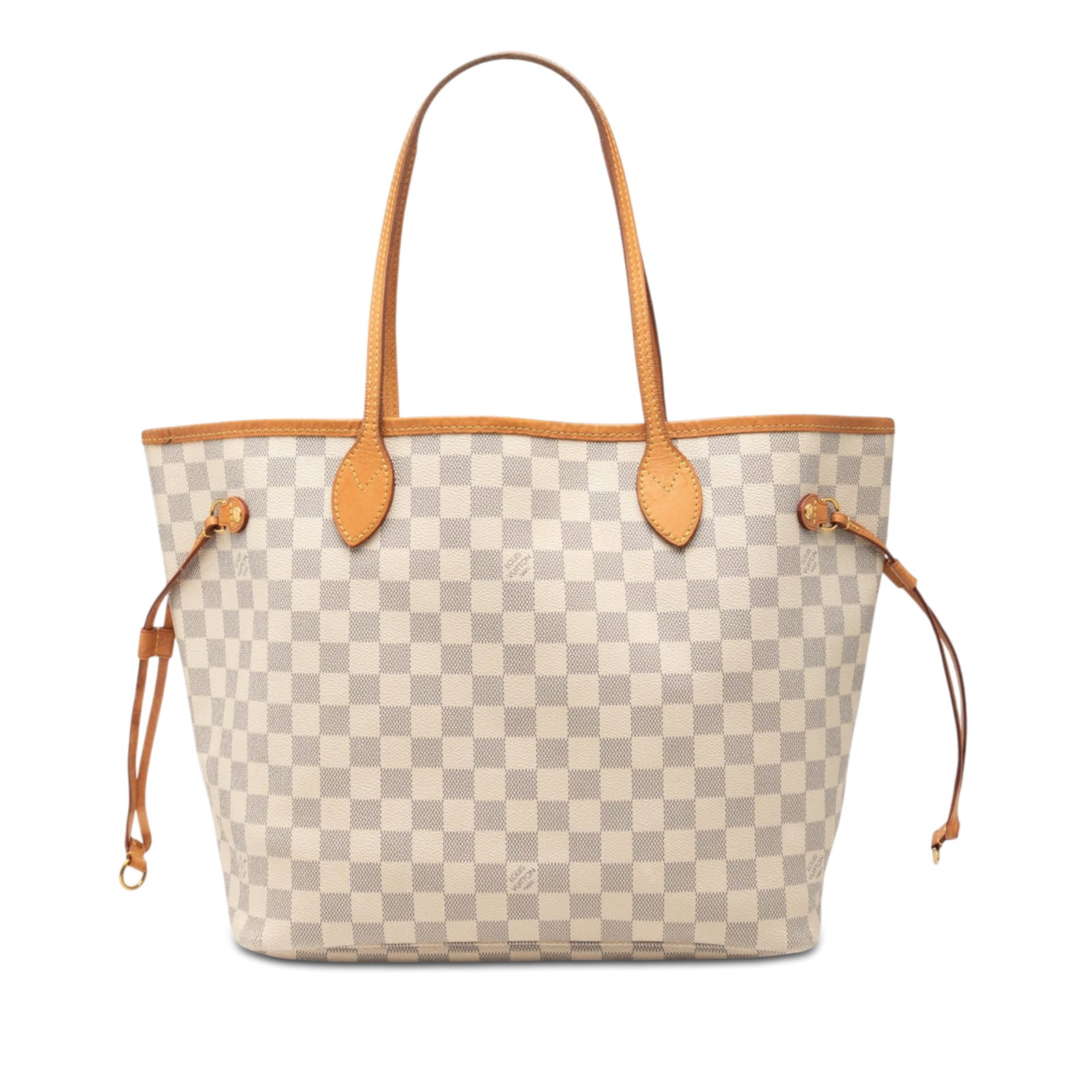 Louis Vuitton Neverfull MM Damier Azur tote bag: Louis Vuitton Neverfull MM Damier Azur tote bag Louis Vuitton Damier Azur Neverfull MM tote bag crafted with a damier azur canvas body and vachetta leather trim. It features flat vachetta leather hand