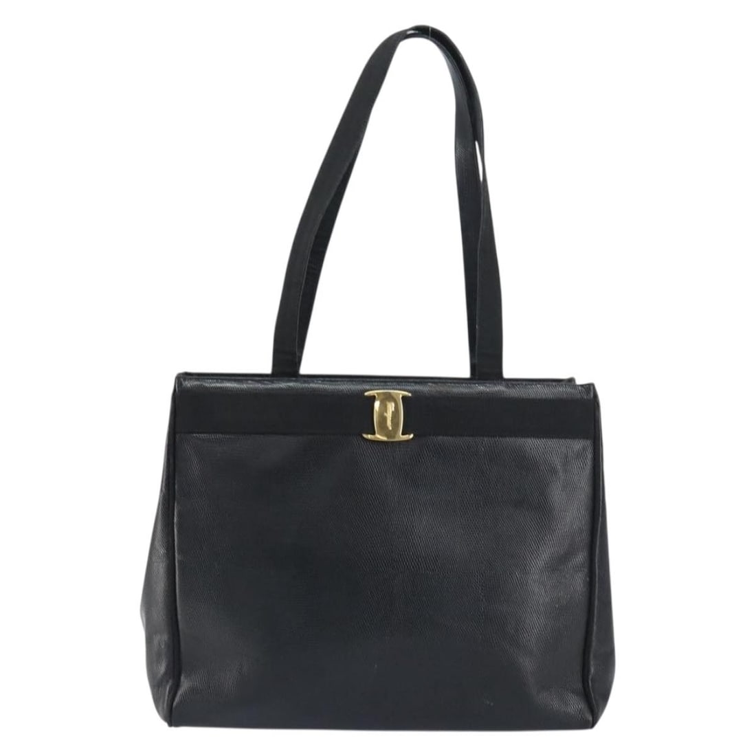 Vintage Salvatore Ferragamo Vara Bow Black Lizard-Embossed Leather Tote: Vintage Salvatore Ferragamo Vara Bow Black Lizard-Embossed Leather Tote This Salvatore Ferragamo Vintage Vara Bow Tote is crafted from black lizard-embossed leather, designed for women. The tote featu
