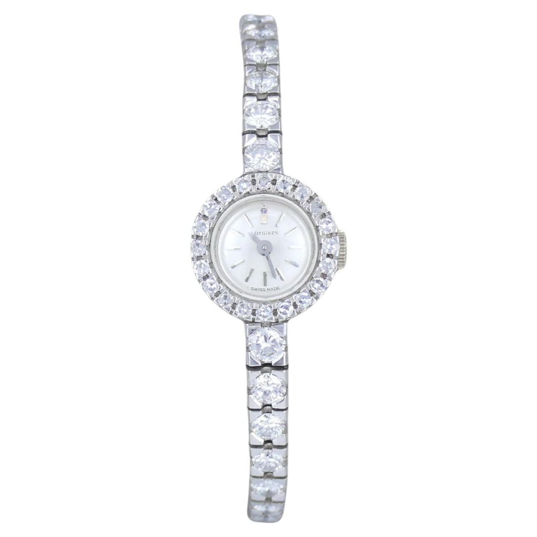 Longines diamond cocktail watch in 18k white gold Swiss manual wind (1 of 15)