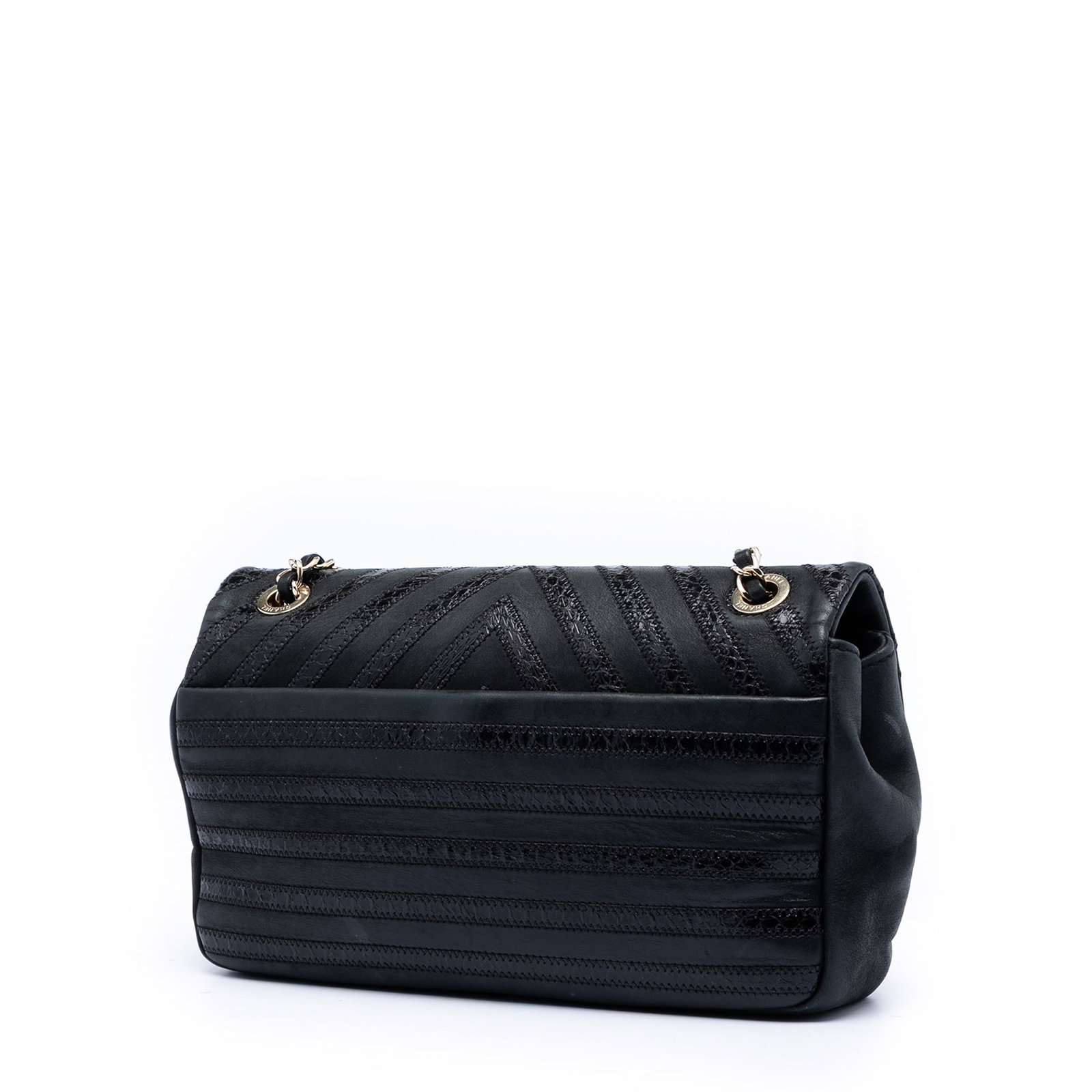 Chanel Single Flap Shoulder Bag Chevron Python Embossed Leather Suede - 2