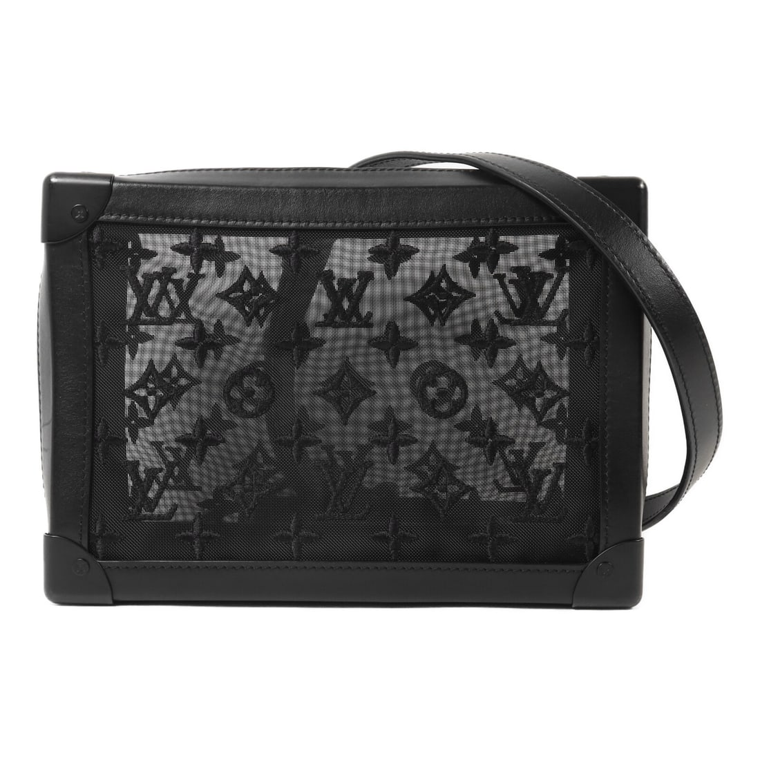 Louis Vuitton M53964 LV Soft Trunk Mesh Shoulder Bag Black: Louis Vuitton M53964 LV Soft Trunk Mesh Shoulder Bag Black Louis Vuitton LV Soft Trunk shoulder bag in black monogram mesh. This women's bag features a structured soft trunk silhouette with a shoulder
