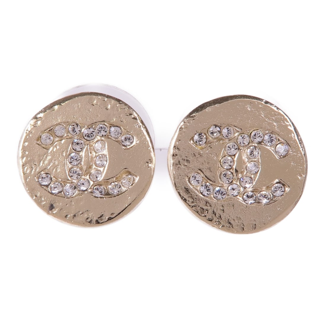 CHANEL CC Pierced Earrings Gold Tone Metal France: CHANEL CC Pierced Earrings Gold Tone Metal France Pierced CHANEL CC earrings in gold metal, designed for women. The earrings are described as GoldxClearxGold and measure 12mm x 12mm. Condition is AB: 