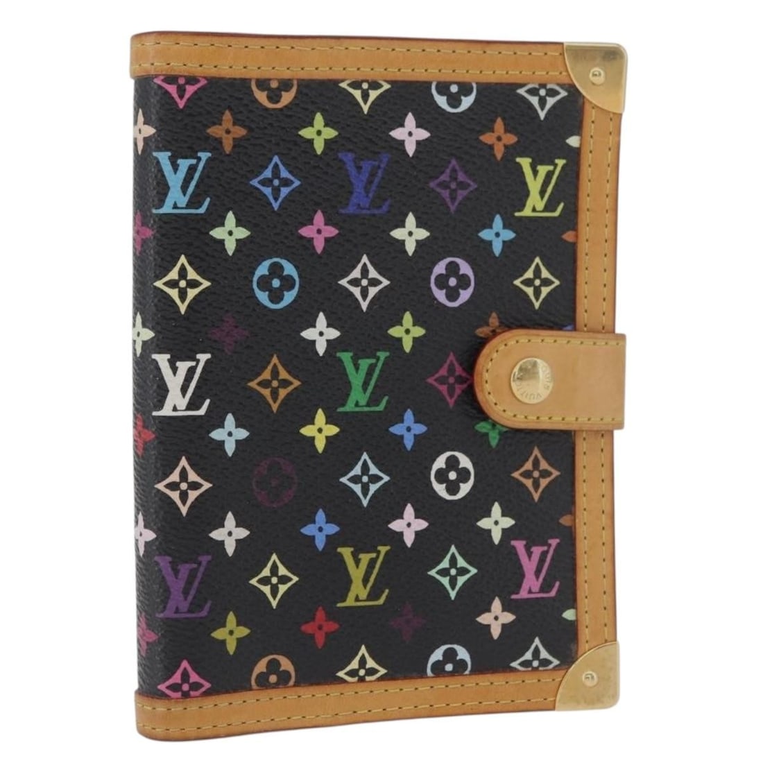 Louis Vuitton R20895 Monogram Multicolor Day Planner Cover Black: Louis Vuitton R20895 Monogram Multicolor Day Planner Cover Black Louis Vuitton Monogram Multicolor Agenda PM day planner cover in black canvas. This compact planner cover is made in Spain and shows re