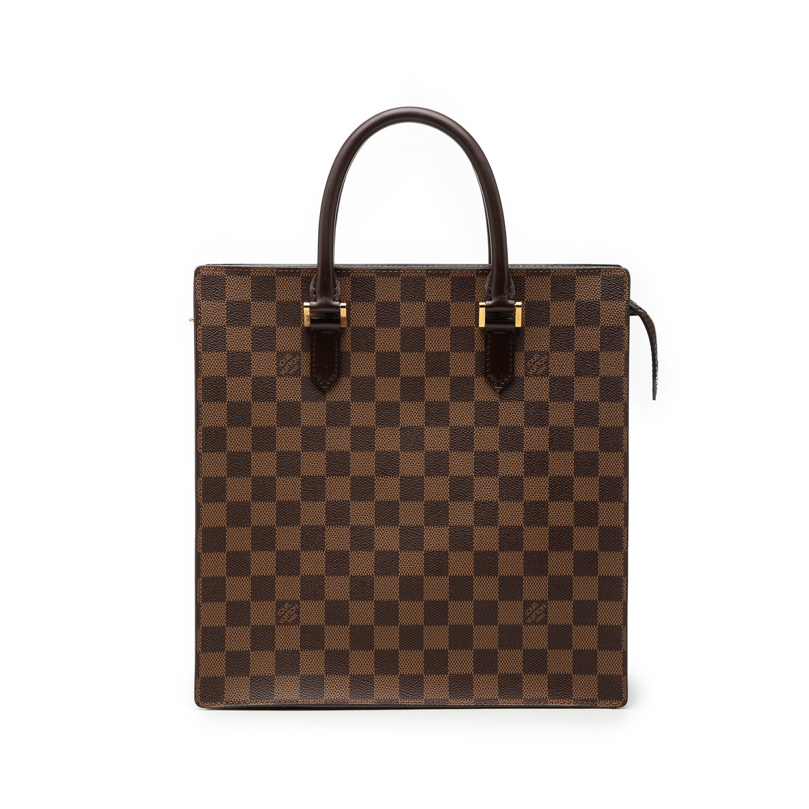 Louis Vuitton Damier Ebene tote with zip pocket: Louis Vuitton Damier Ebene tote with zip pocket The Louis Vuitton Damier Ebene Venice Sac Plat is crafted with the signature Damier canvas and features rolled leather handles, a top zip closure, and a