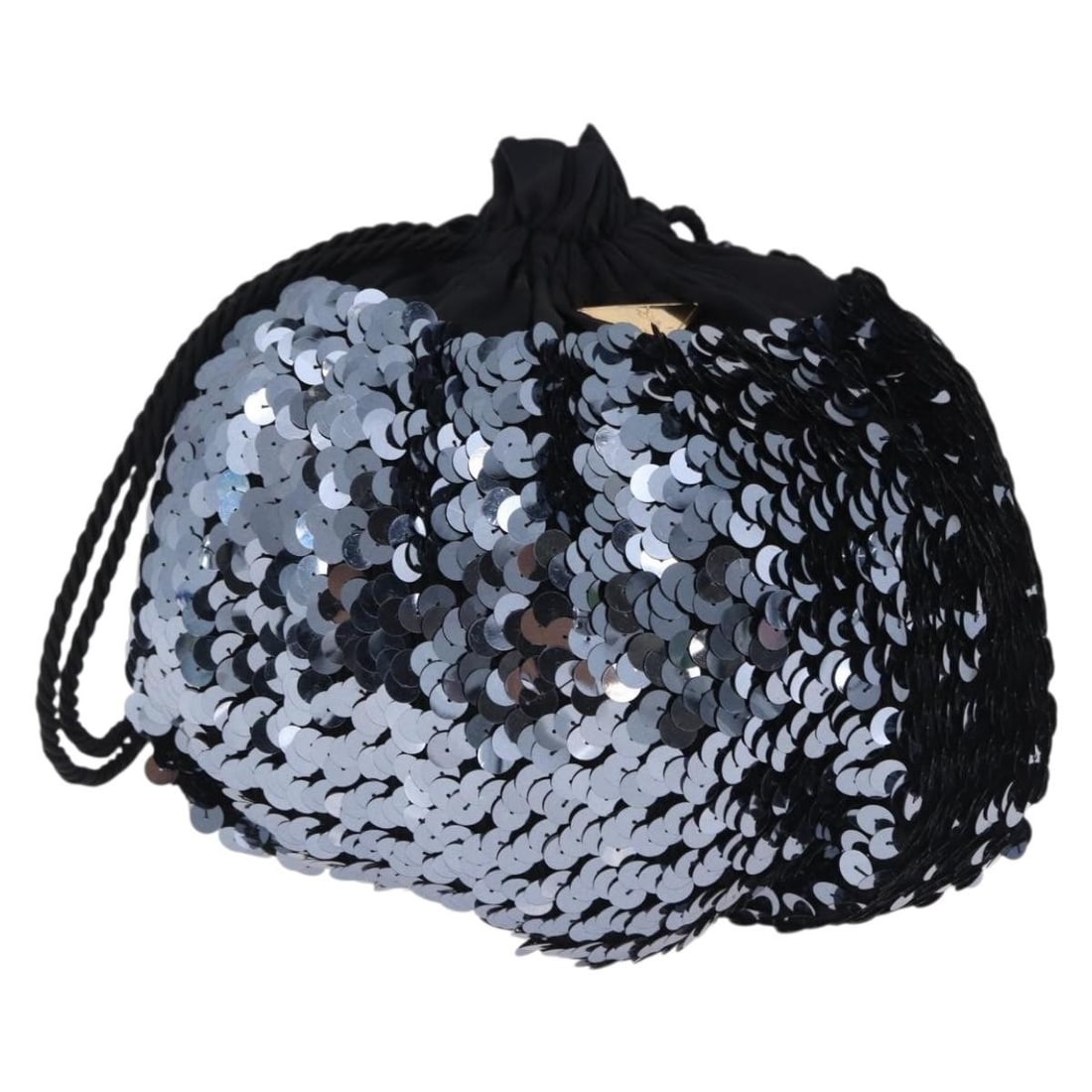 SAINT LAURENT Black Nylon Sequin Shoulder Purse with Dust Bag: SAINT LAURENT Black Nylon Sequin Shoulder Purse with Dust Bag Saint Laurent shoulder bag in black nylon with a sequin design. This women's bag includes a dust bag and is noted in excellent condition, 