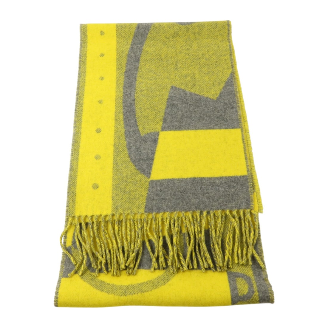Hermes Ready Steady Go Cashmere Scarf 25x170 Yellow Gray (1 of 9)