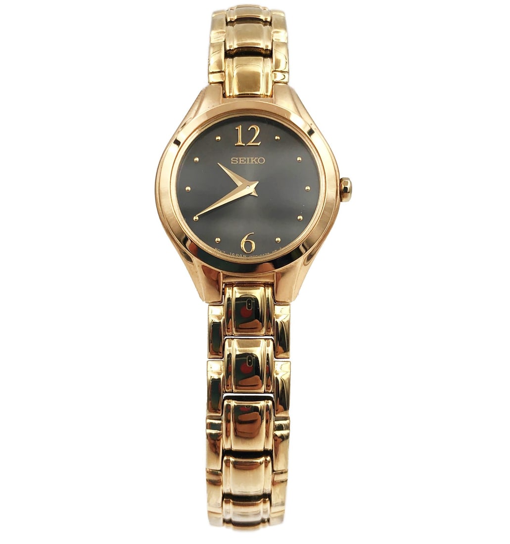 Seiko SUJ908 women's quartz bracelet watch black dial gold tone steel 22mm (1 of 4)