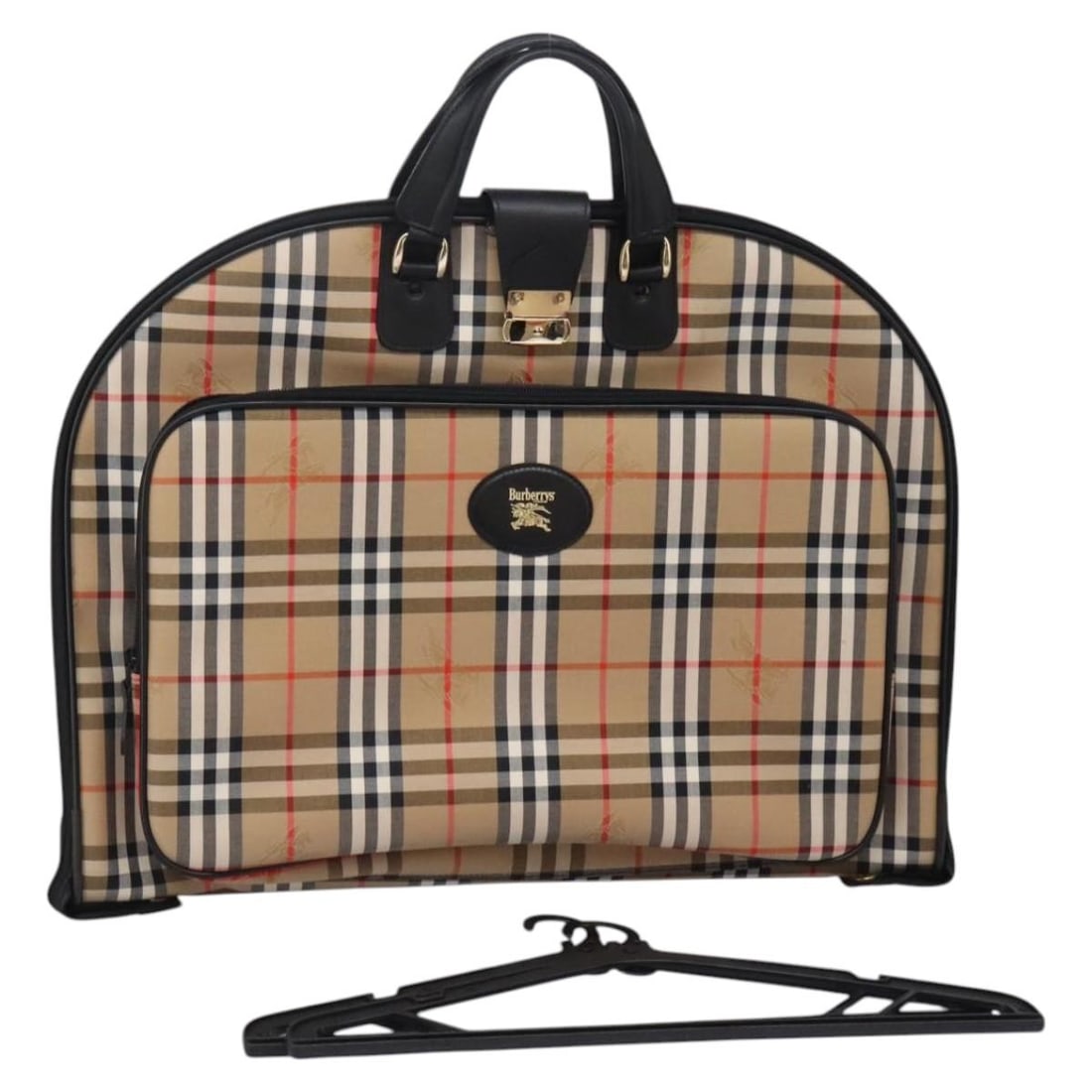 Burberrys Canvas Garment Bag in Beige Gold Nova Check Pattern: Burberrys Canvas Garment Bag in Beige Gold Nova Check Pattern This Burberrys Nova Check garment cover features a classic beige and gold canvas exterior. Designed for women, it offers a practical solut