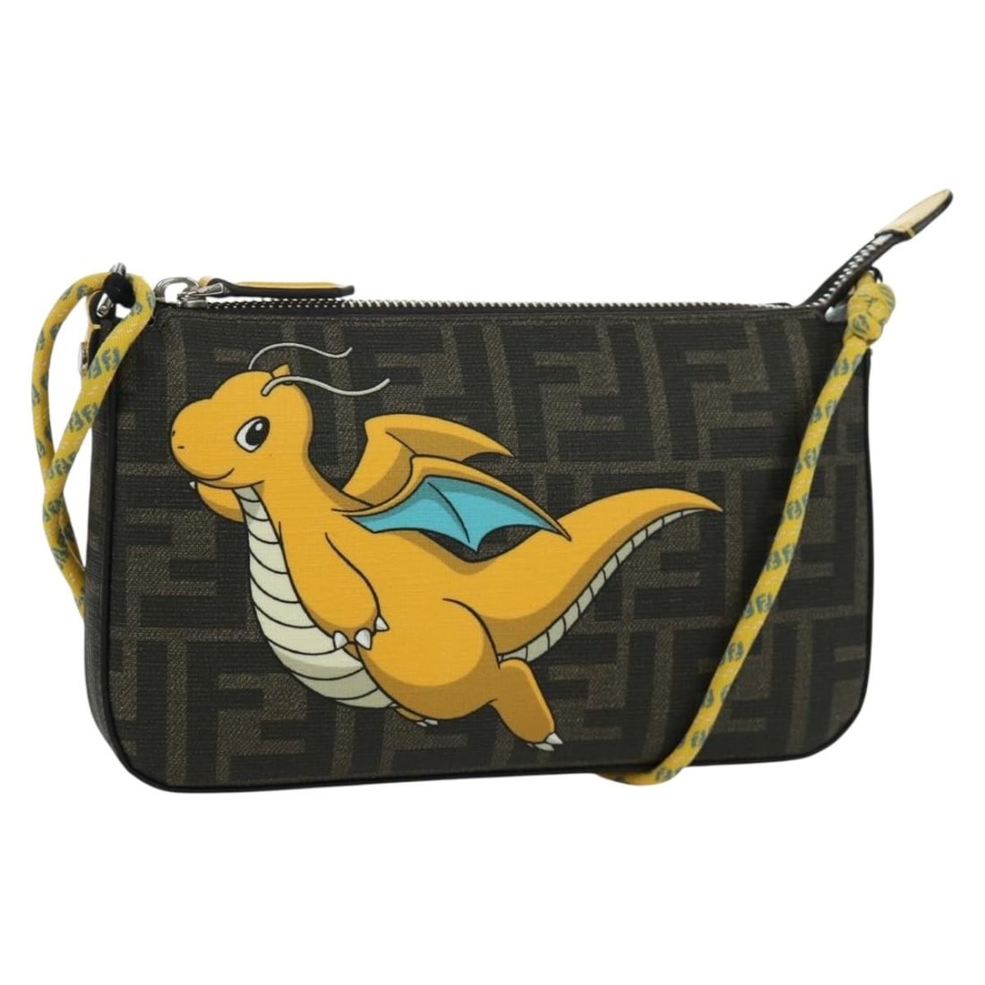Fendi Fragment Pokemon Zucca Canvas Shoulder Bag Black Brown with Dust Bag: Fendi Fragment Pokemon Zucca Canvas Shoulder Bag Black Brown with Dust Bag This FENDI x FRGMT x POKEMON Zucca Canvas Dragonfly shoulder bag features a collaboration design with a distinctive black