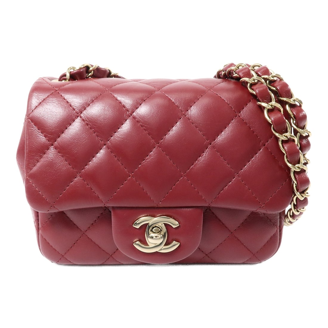 CHANEL A35200 Mini Classic 17 Lambskin Chain Shoulder Bag Red: CHANEL A35200 Mini Classic 17 Lambskin Chain Shoulder Bag Red A CHANEL CC Mini Classic 17 Chain Shoulder Bag, model A35200, in red lambskin with gold-tone hardware. It features a turn-lock closure, on