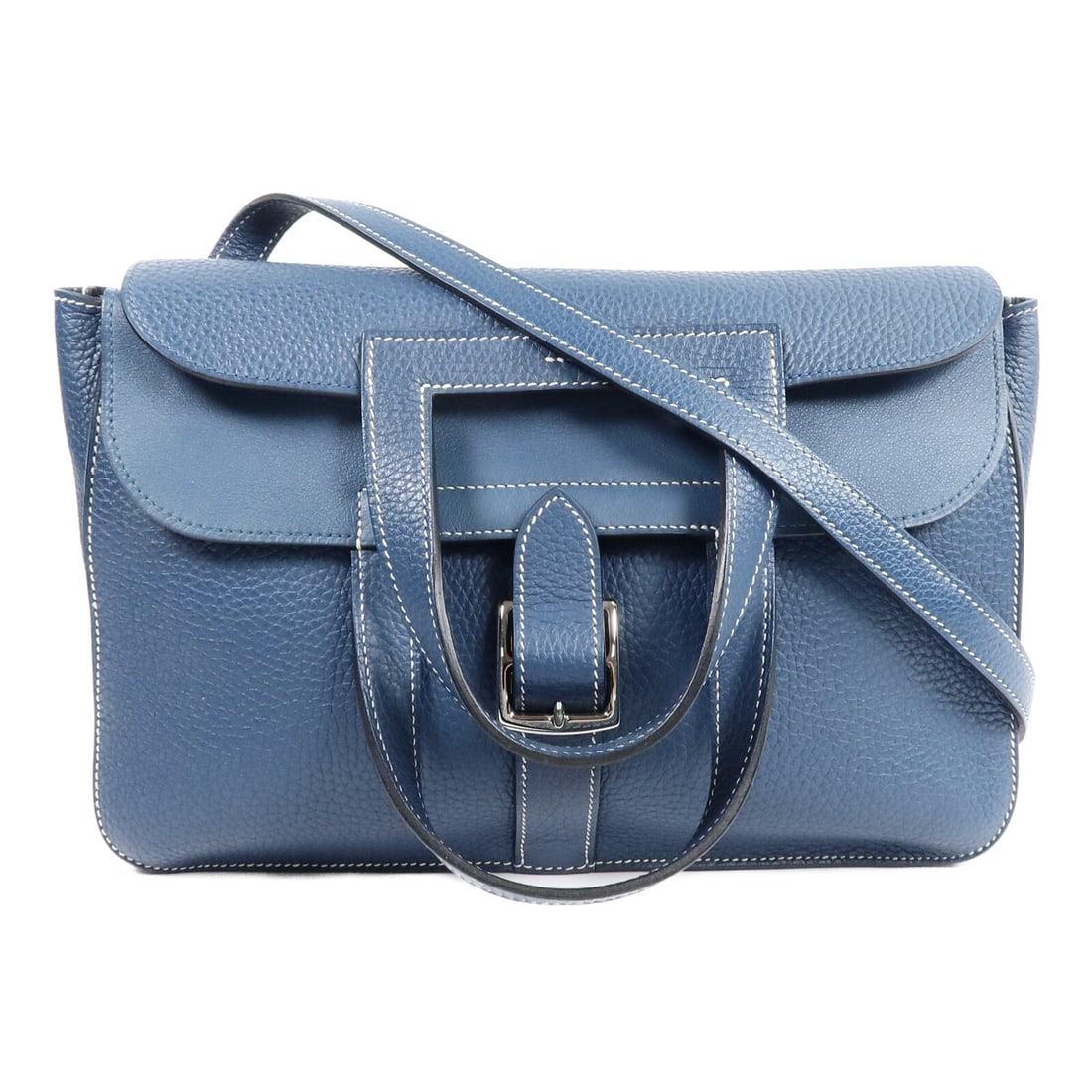 Hermes Halzan 31 Taurillon Clemence 2 Way Shoulder Bag Colvert PHW: Hermes Halzan 31 Taurillon Clemence 2 Way Shoulder Bag Colvert PHW Hermes Halzan 31 2 Way Shoulder Handbag in Colvert x Blue x Colvert, made from Taurillon Clemence x calfskin (cowhide). Designed for 