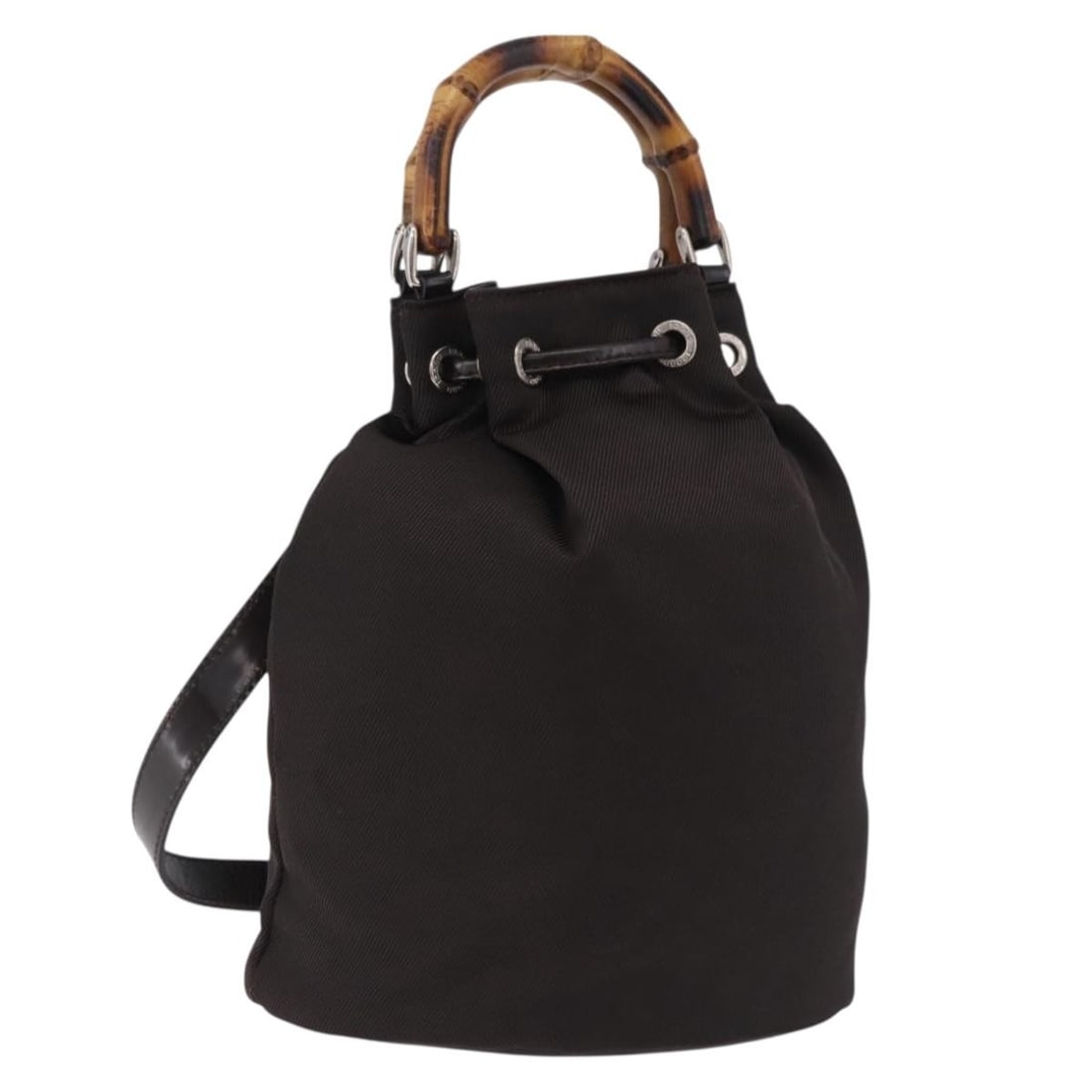 Gucci Bamboo 2 Way Nylon Handbag Brown Silver with Shoulder Strap (1 of 18)