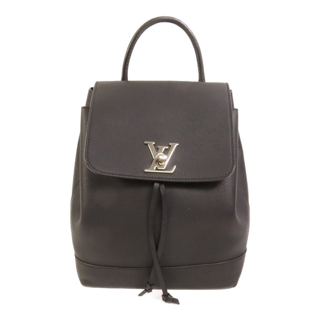 Louis Vuitton Lock Me M41815 Calfskin Backpack Black Noir: Louis Vuitton Lock Me M41815 Calfskin Backpack Black Noir A Louis Vuitton Lock Me backpack in black calfskin leather with silver-tone hardware. It features a turn-lock closure and one open interior po