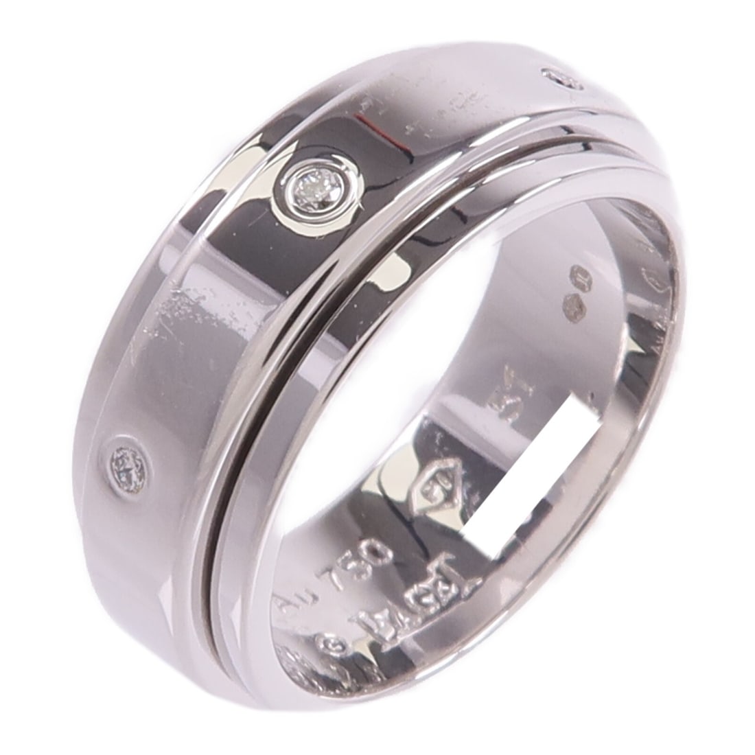 Piaget Possession diamond ring in 18K white gold size 5.5: Piaget Possession diamond ring in 18K white gold size 5.5 Piaget Possession ring in 18K white gold with diamond accents. The ring is engraved 51 and has a ring width of 7 mm. It is size 5.5 and weighs