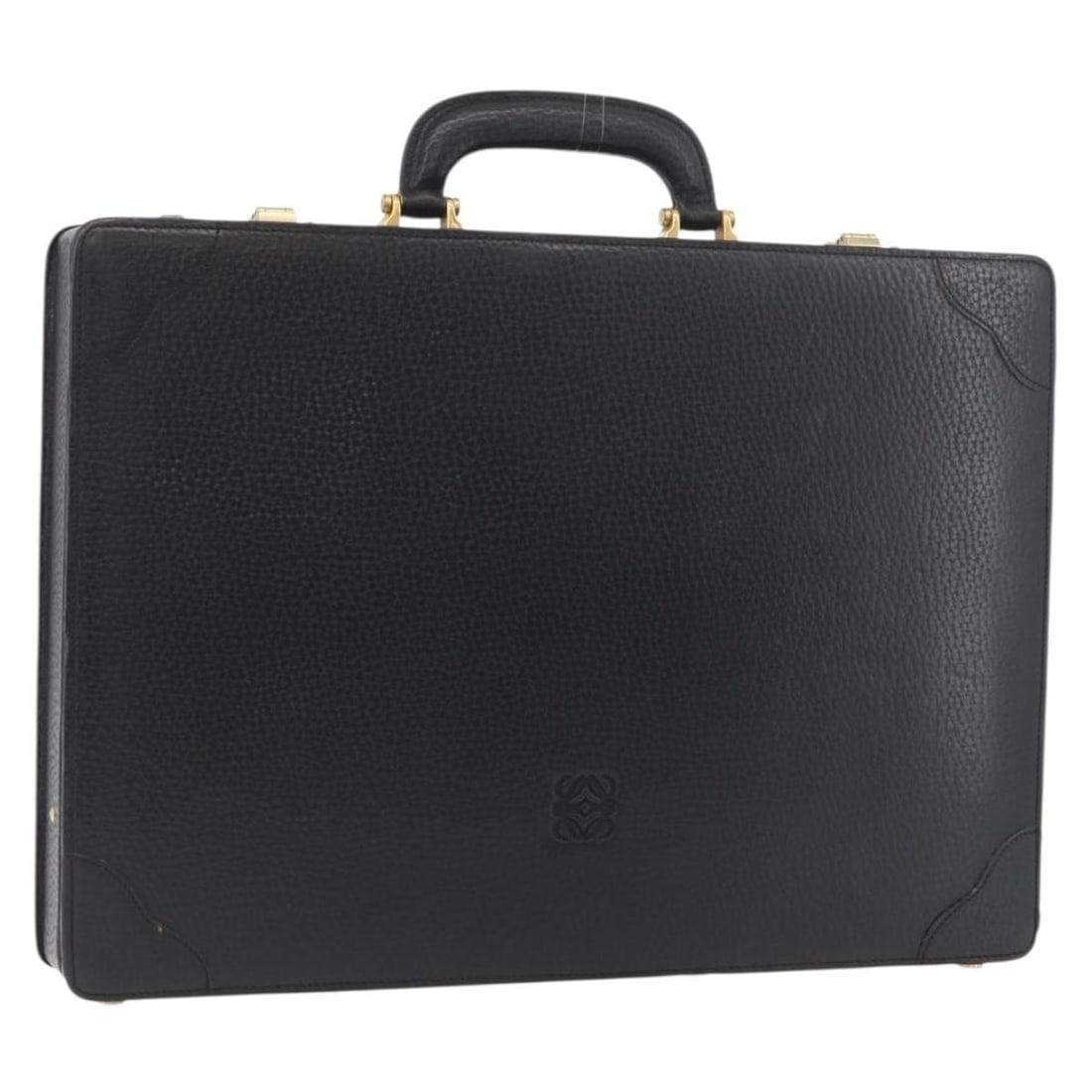 LOEWE Anagram Leather Briefcase Black and Gold Spain: LOEWE Anagram Leather Briefcase Black and Gold Spain LOEWE business bag in black and gold leather, made in Spain. It features a structured design with a handle drop of approximately 2.8 inches (7 cm).