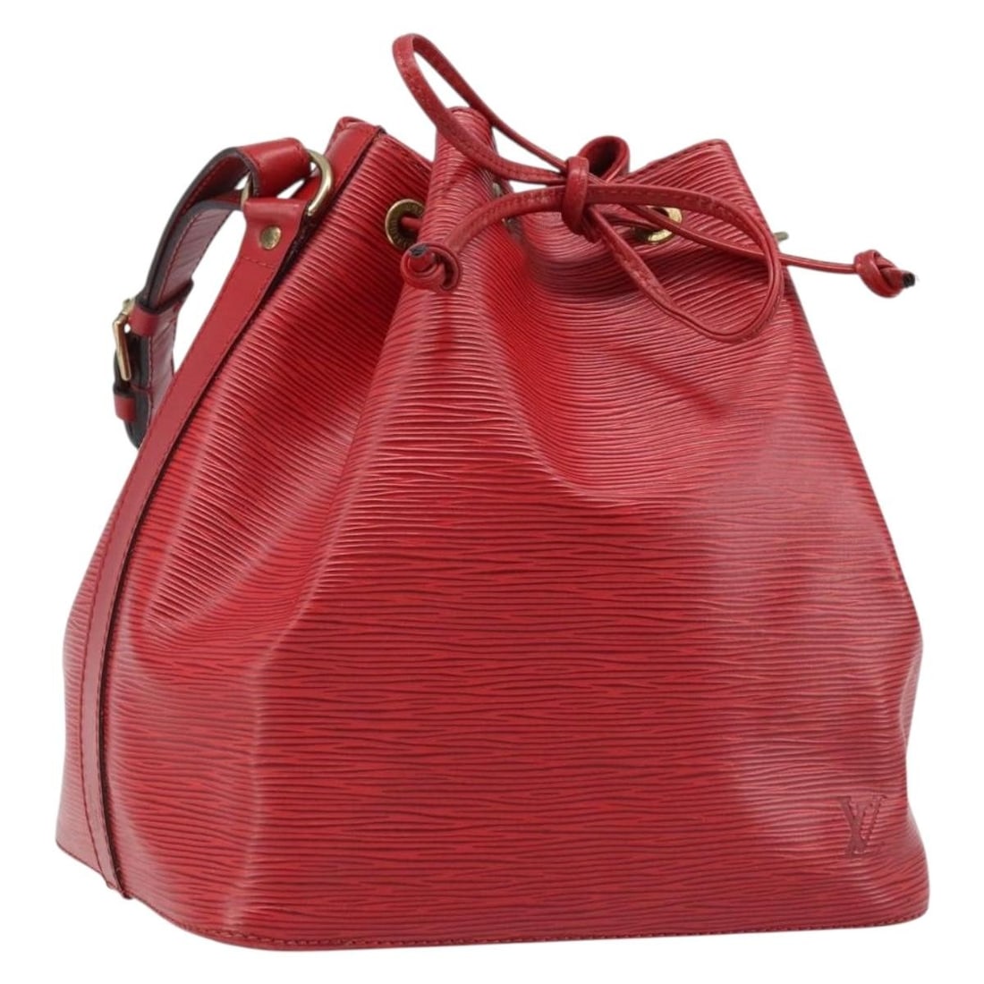 Louis Vuitton Petit Noe Red Epi Leather Shoulder Bag M44107: Louis Vuitton Petit Noe Red Epi Leather Shoulder Bag M44107 This is a Louis Vuitton Epi Petit Noe shoulder bag in red, crafted from textured Epi leather. Designed for women, it features an adjustable 