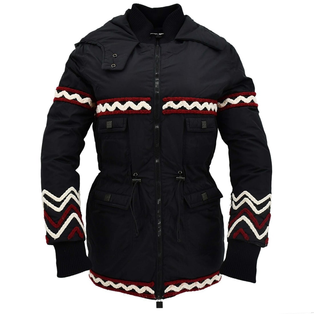 CHANEL Sport Line hooded zip jacket black silk size 38: CHANEL Sport Line hooded zip jacket black silk size 38 Vintage Chanel Sport Line zip-up hooded jacket in black with a mid-length silhouette and casual styling. This women's jacket features a front zip