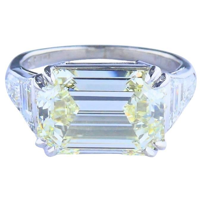 Estate platinum diamond ring 6.28ct emerald cut engagement style