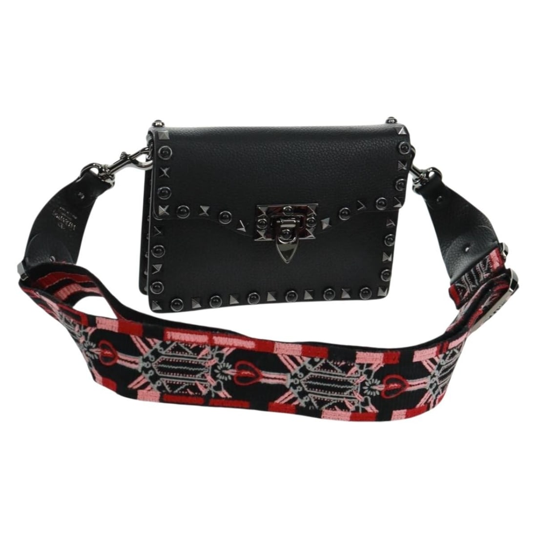 Valentino Rockstud Black Leather Shoulder Bag with Silver Accents: Valentino Rockstud Black Leather Shoulder Bag with Silver Accents This Valentino Rock Studs shoulder bag features a sleek black leather exterior with silver-tone accents. Designed for versatility, the