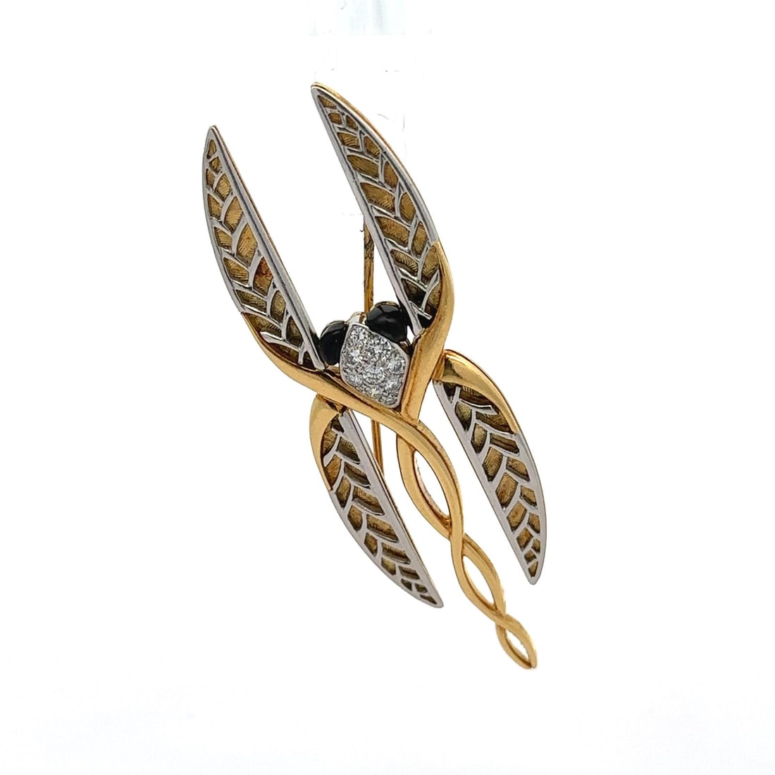 Vintage Michael Bondanza 18k Gold Platinum Diamond Spider Brooch: Vintage Michael Bondanza 18k Gold Platinum Diamond Spider Brooch This stunning vintage brooch by Michael Bondanza features a unique abstract spider design crafted in solid 18k yellow gold with a plati