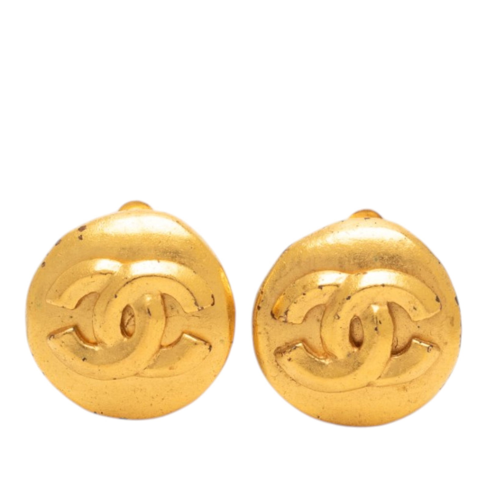 Chanel CC Round Clip On Earrings Gold Plated Metal (1 of 3)