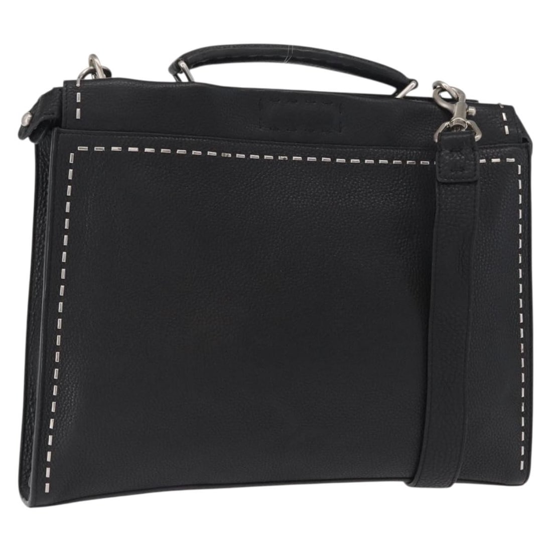 FENDI Peekaboo Selleria Leather Handbag Black Silver 2way Italy Made: FENDI Peekaboo Selleria Leather Handbag Black Silver 2way Italy Made The FENDI Selleria Peek A Boo Fit Hand Bag is crafted from leather in a black and silver color combination. This 2-way handbag feat