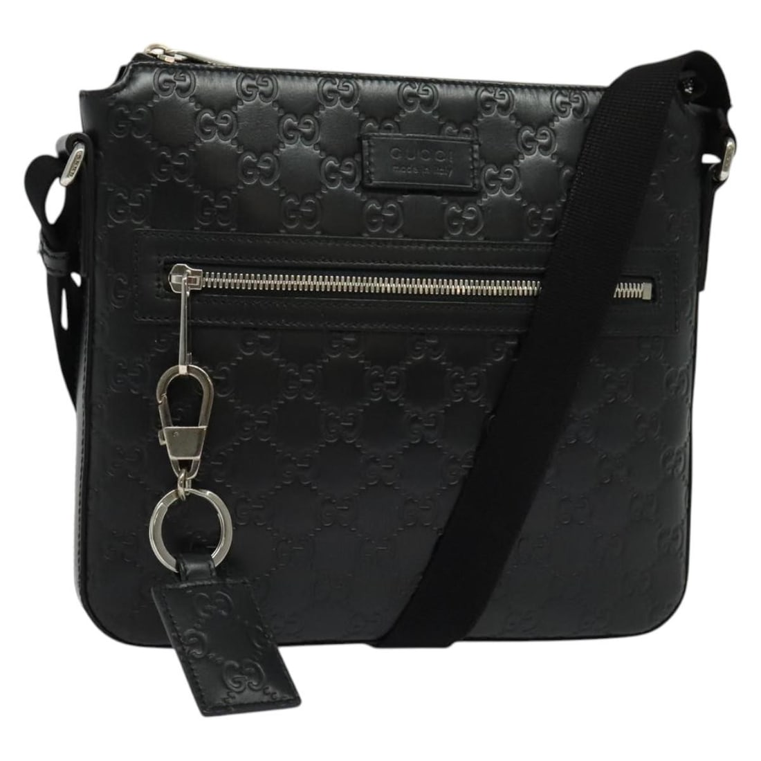 Gucci 406410 GG Canvas Leather Shoulder Bag Silver Black: Gucci 406410 GG Canvas Leather Shoulder Bag Silver Black Gucci Guccissima shoulder bag in silver and black with leather and GG canvas construction. This women's bag is made in Italy and features an ad