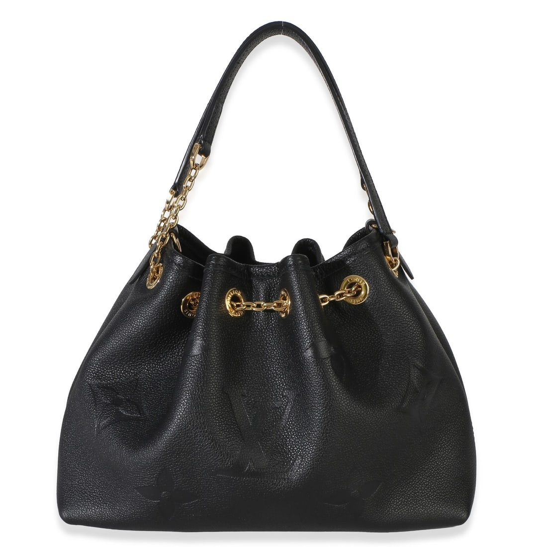 Louis Vuitton Empreinte Leather Shoulder Bag with Pochette Dustbag: Louis Vuitton Empreinte Leather Shoulder Bag with Pochette Dustbag Pre-owned Louis Vuitton shoulder bag in black Monogram Giant Empreinte leather. This unisex design features a drawstring closure, bla