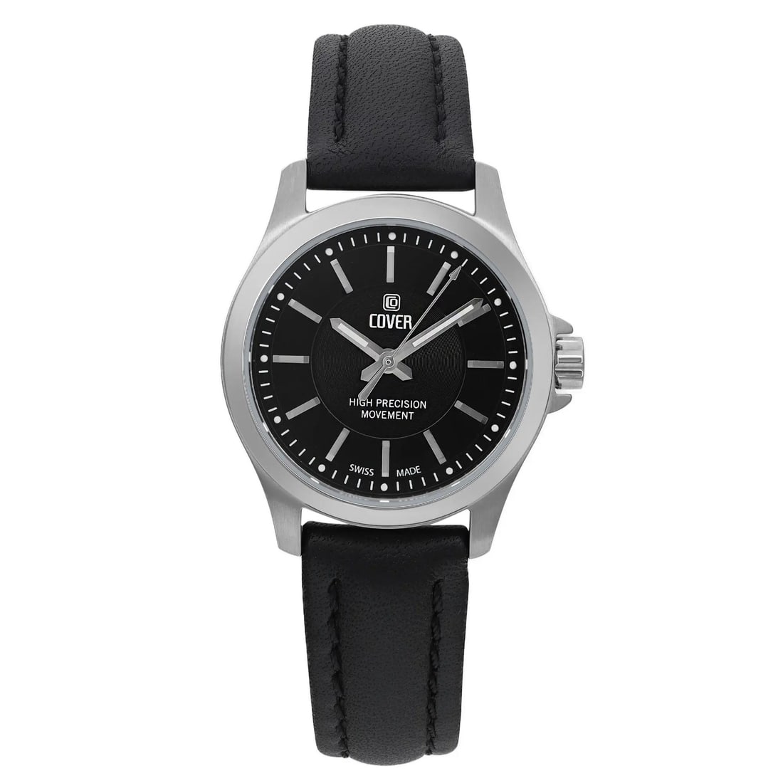 COVER Marville 28mm Black Dial Quartz Ladies Watch with Leather Strap: COVER Marville 28mm Black Dial Quartz Ladies Watch with Leather Strap Discover the elegance of the Cover Marville 28mm Steel Black Dial Quartz Ladies Watch. This stylish casual wristwatch features a s