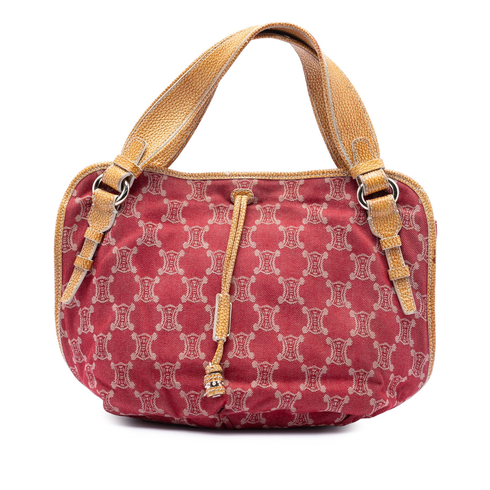 Celine Bittersweet Macadam Denim Hobo Bag with Leather Trim: Celine Bittersweet Macadam Denim Hobo Bag with Leather Trim This Celine Macadam Denim Bittersweet Hobo features a denim body with leather trim, flat leather handles, an open top with magnetic snap clo