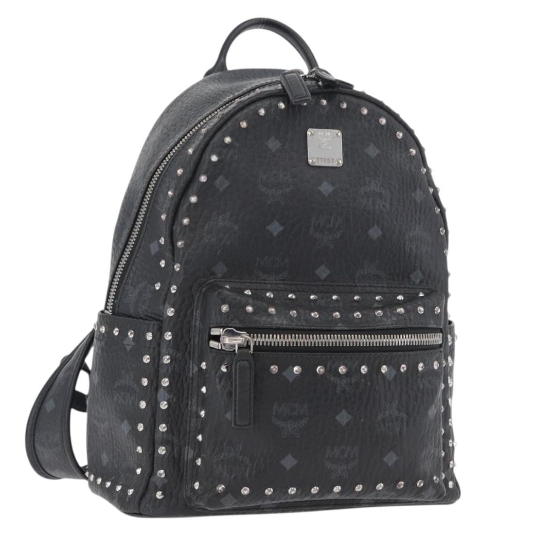 MCM Vicetos Logogram Studded Black PVC Leather Women's Backpack (1 of 18)