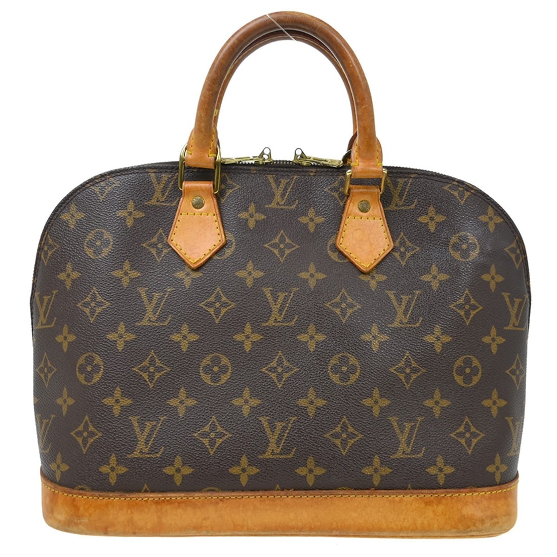 Louis Vuitton Alma Monogram Canvas Handbag M51130 France: Louis Vuitton Alma Monogram Canvas Handbag M51130 France Vintage Louis Vuitton Alma handbag in Monogram canvas with leather trim and double handles. This medium handbag features a zip closure, brown c