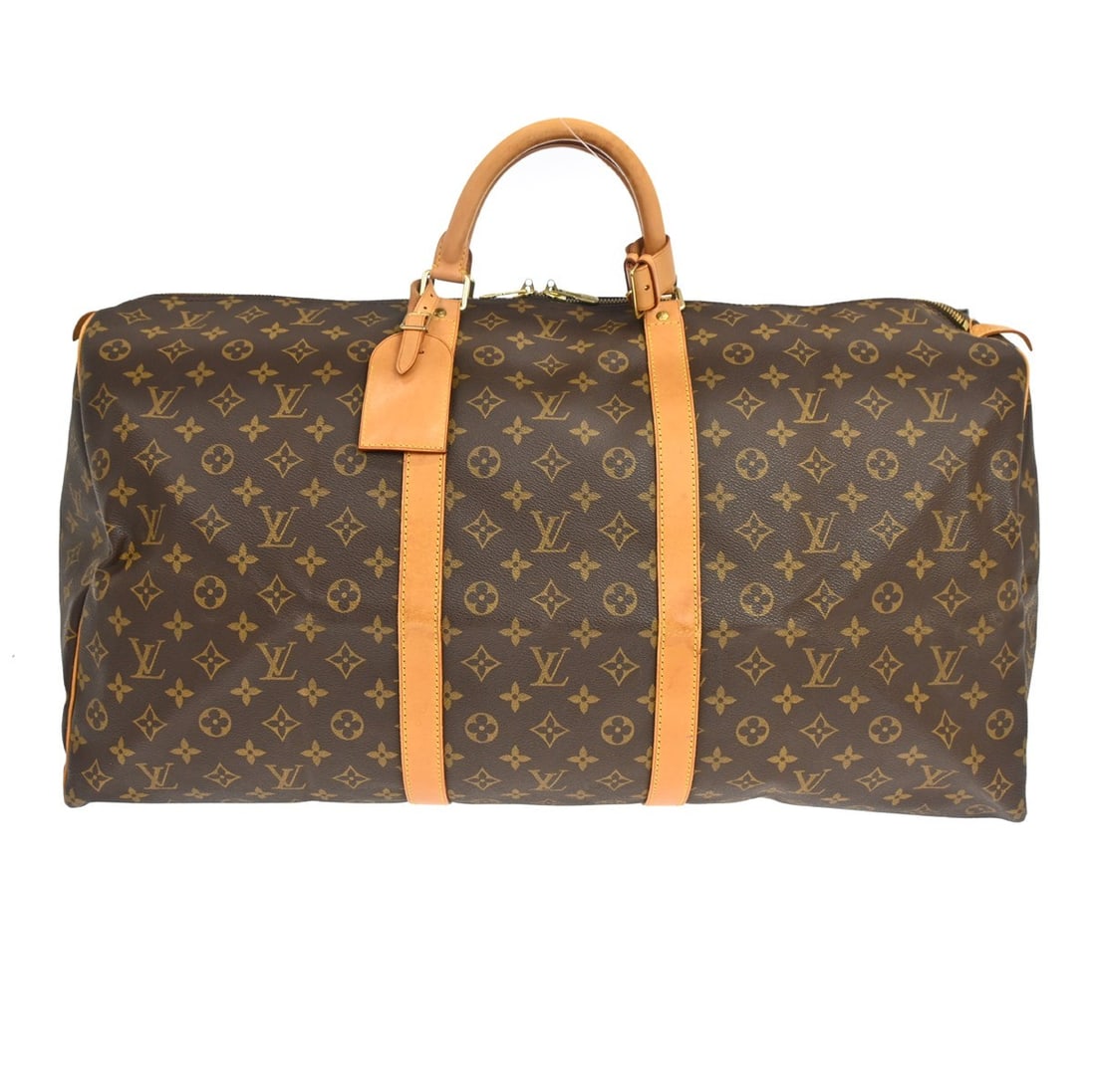 Louis Vuitton Keepall unisex brown canvas travel bag: Louis Vuitton Keepall unisex brown canvas travel bag Louis Vuitton Keepall Monogram travel bag in brown canvas with leather trim. This unisex piece is made in France and remains in good condition over