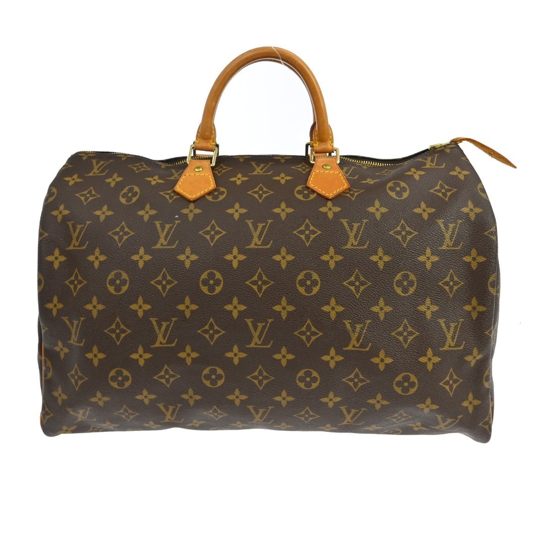 Louis Vuitton Speedy 40 Monogram Canvas Duffle Bag M41522: Louis Vuitton Speedy 40 Monogram Canvas Duffle Bag M41522 Vintage Louis Vuitton Speedy 40 handbag in brown monogram canvas with leather trim and double handles. This duffle-style bag features a zip cl