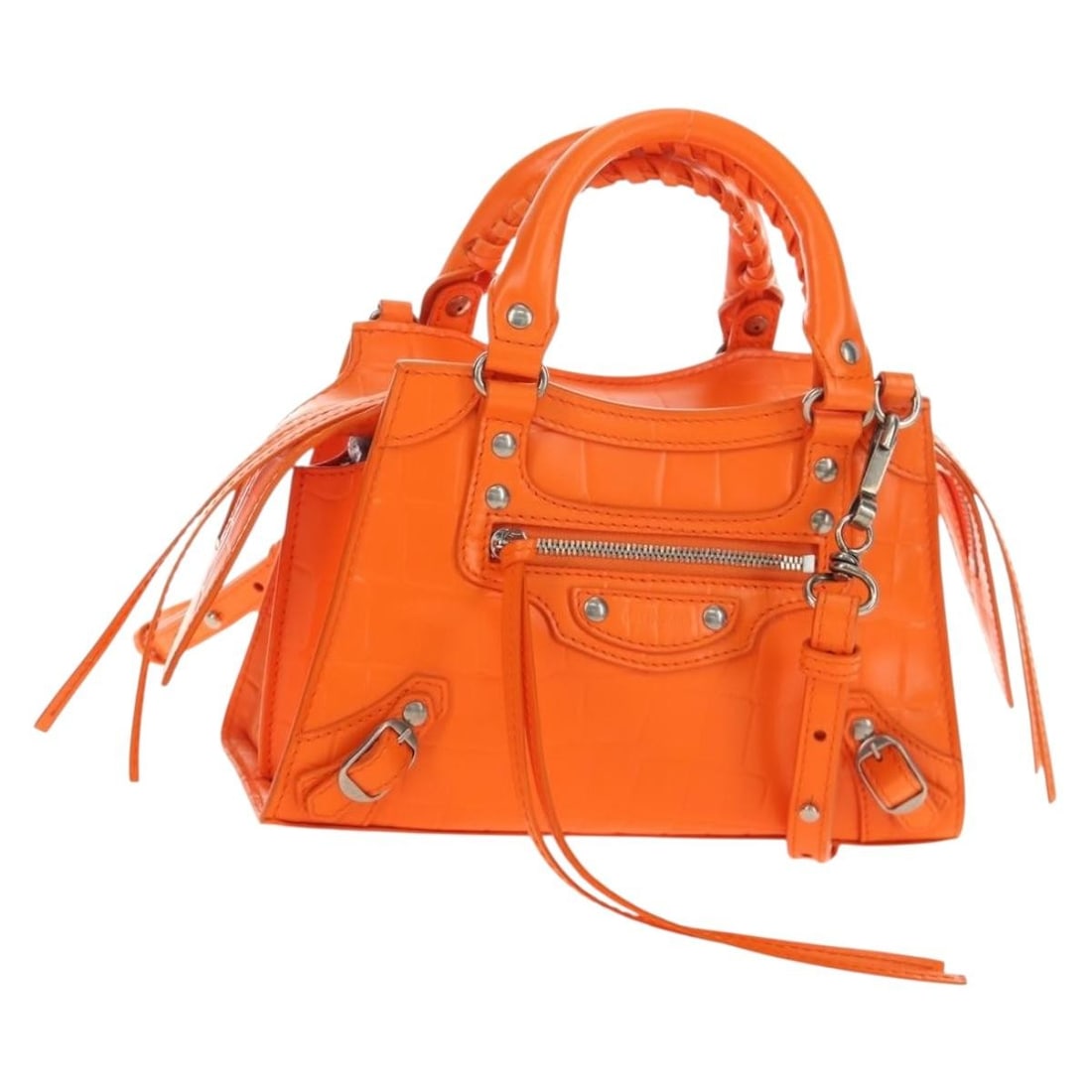 BALENCIAGA 638524 Classic City Mini Leather 2way Handbag Orange: BALENCIAGA 638524 Classic City Mini Leather 2way Handbag Orange Balenciaga Classic City Mini 2-way handbag in orange leather. This women's handbag features top handles and a removable shoulder strap, 