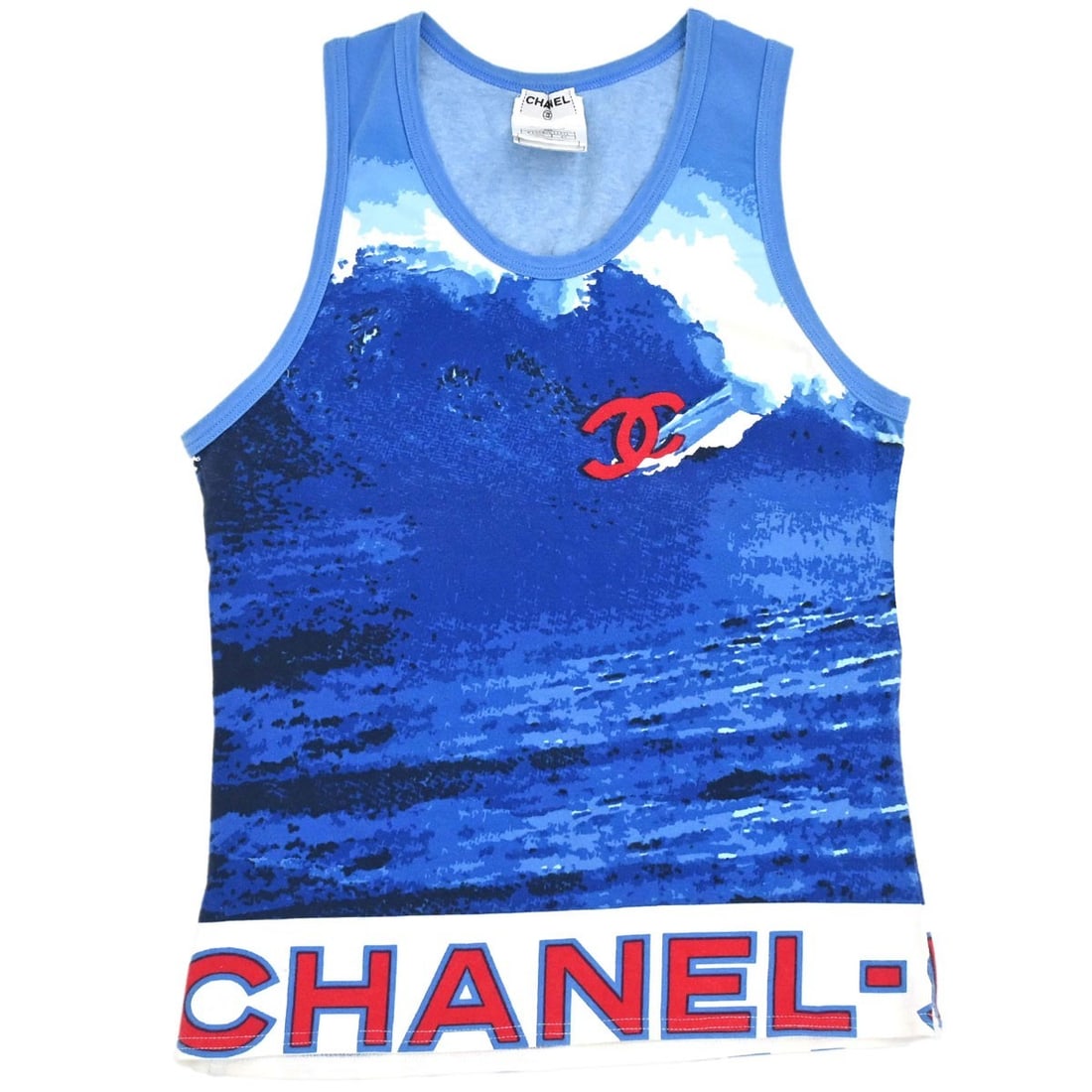 CHANEL Surf Line Blue Cotton Blend Tank Top FR 42 (1 of 15)