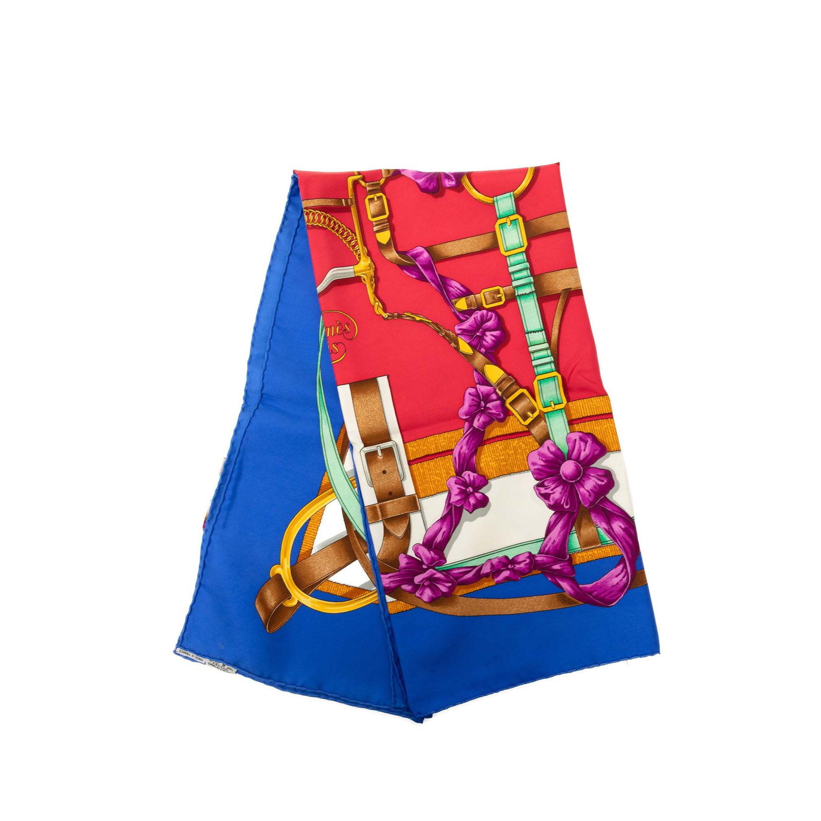 Hermes Grand Manege 90 red silk scarf: Hermes Grand Manege 90 red silk scarf Hermes Grand Manege Silk Scarf 90 in red printed silk. Made in France, this accessory features the Grand Manege design. Condition is B+ with noted cut stitching a