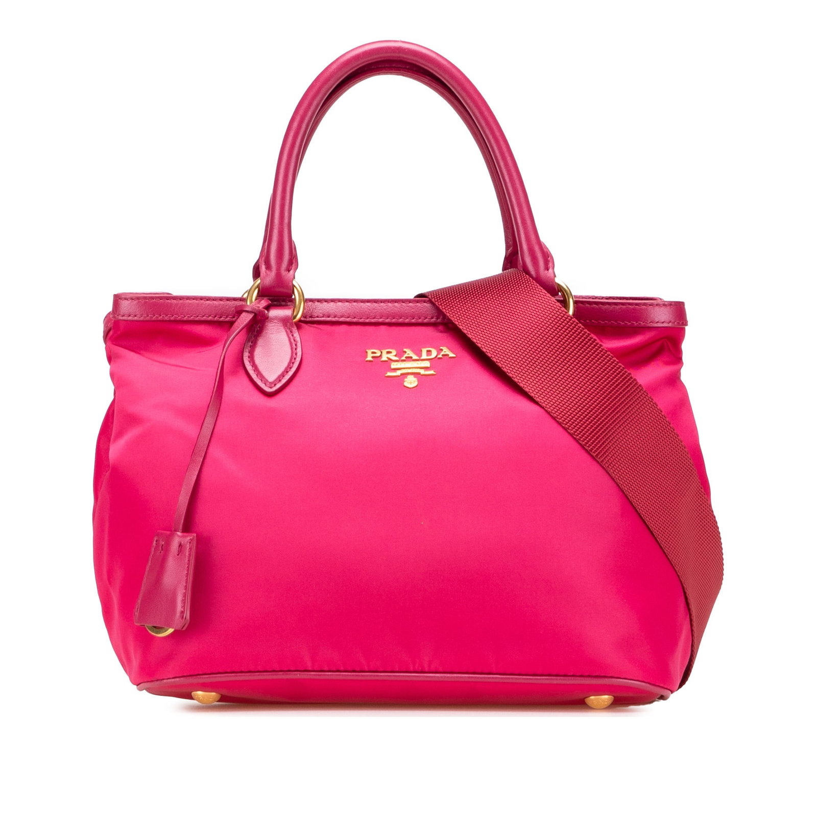 Prada Tessuto Satchel Pink Nylon Leather Bag with Dust Bag: Prada Tessuto Satchel Pink Nylon Leather Bag with Dust Bag The Prada Tessuto Satchel is a stylish bag designed for both functionality and elegance. It features a durable nylon body accented with luxur