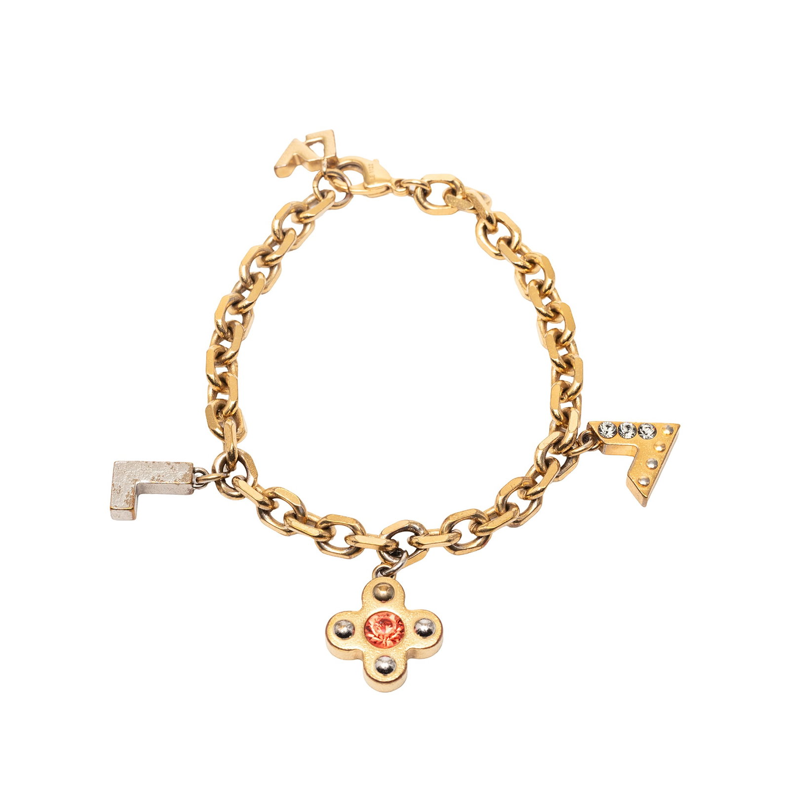 Louis Vuitton Love Letters charm bracelet gold plated brass strass (1 of 9)