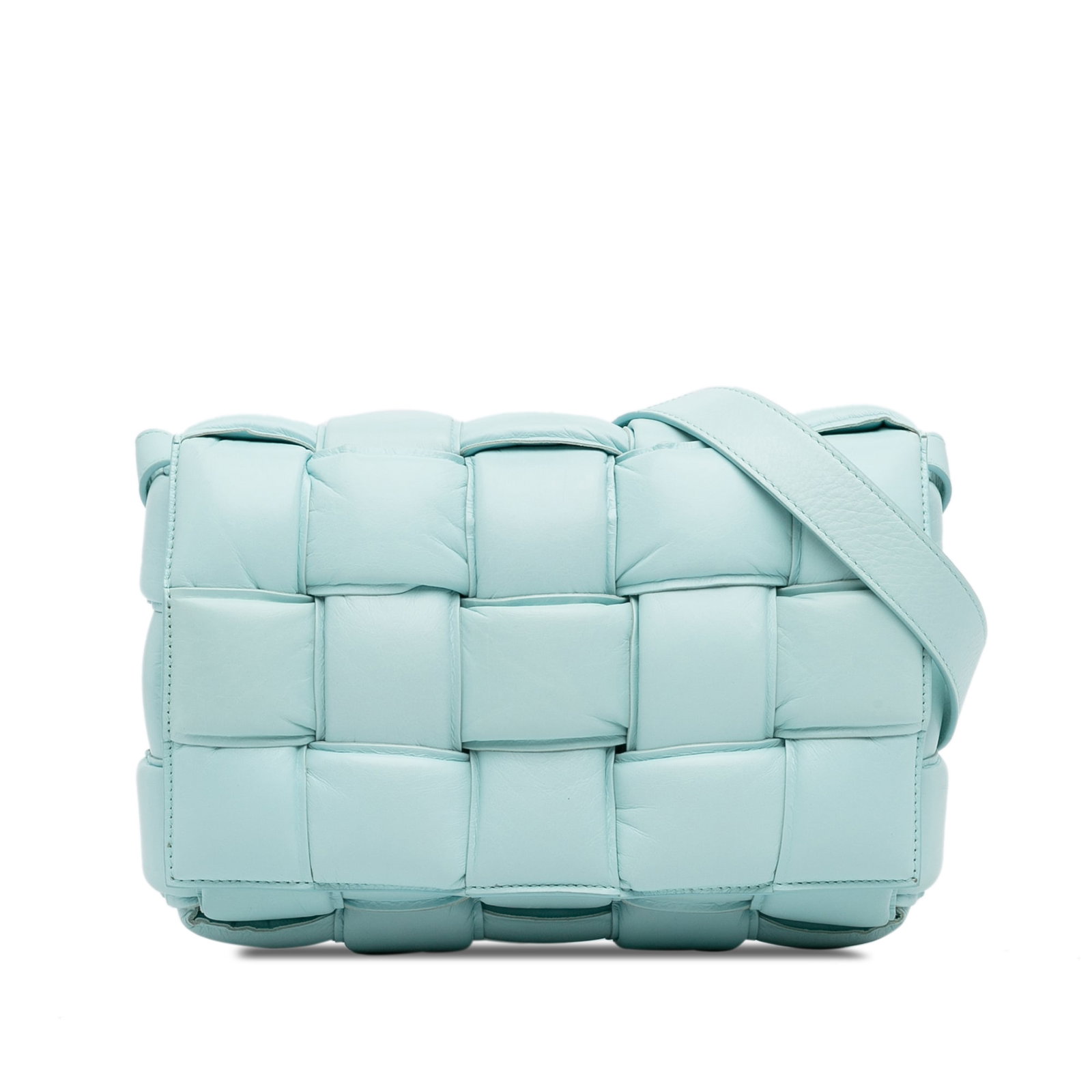 Bottega Veneta Blue Nappa Intrecciato Padded Cassette Crossbody Bag: Bottega Veneta Blue Nappa Intrecciato Padded Cassette Crossbody Bag The Bottega Veneta Nappa Intrecciato Padded Cassette Crossbody is a stylish and functional bag crafted from premium woven leather. I