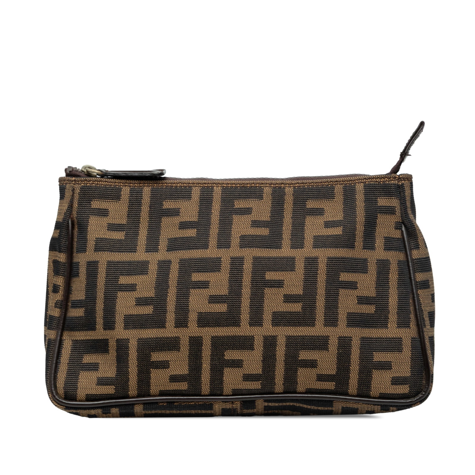 Fendi Zucca Brown Canvas Zip Pouch with Leather Trim (1 of 7)