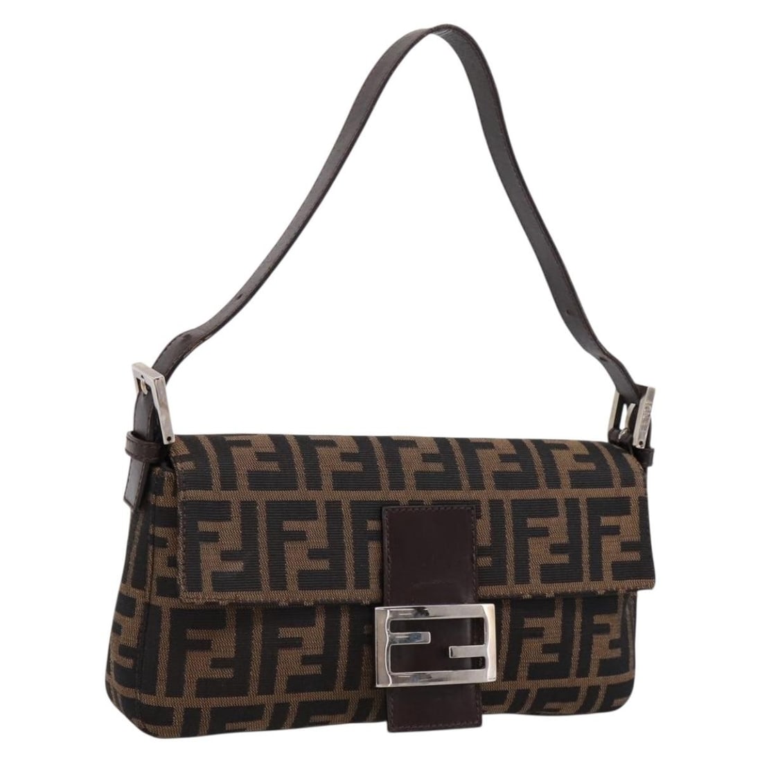 FENDI Mamma Baguette Brown Zucca Canvas Shoulder Bag Silver: FENDI Mamma Baguette Brown Zucca Canvas Shoulder Bag Silver Fendi Mamma Baguette shoulder bag in brown Zucca canvas with silver-tone accents. Made in Italy, this women's bag includes a dust bag and sh