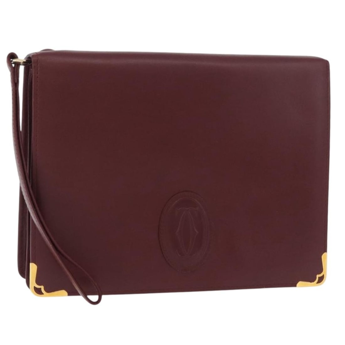 Cartier Must Line Leather Clutch Bag Bordeaux Gold Tone: Cartier Must Line Leather Clutch Bag Bordeaux Gold Tone Cartier Must Line clutch bag in bordeaux leather with gold-tone accents. This women's clutch includes a dust bag and shows reasonable wear and t