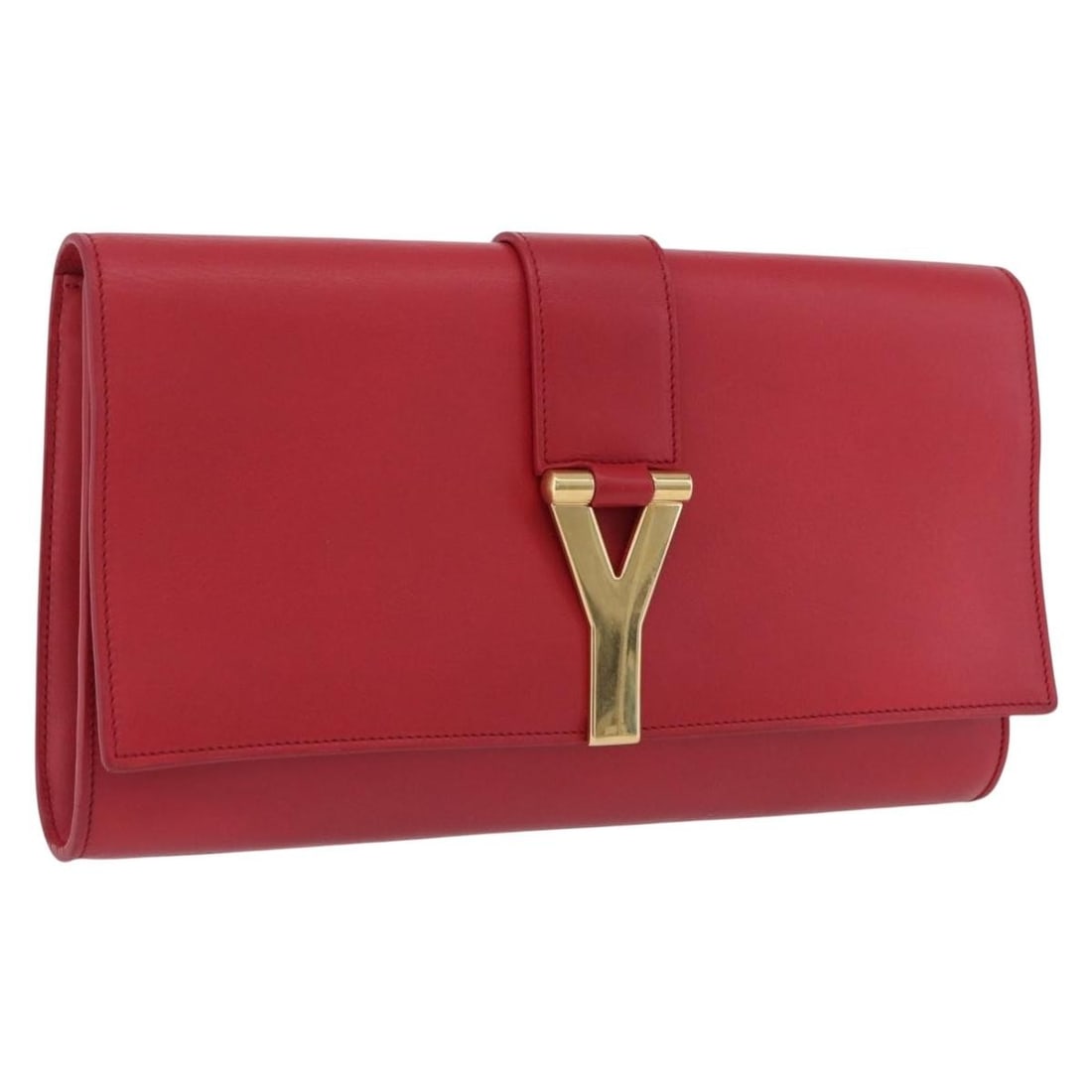 Saint Laurent 311213 red leather Y Line clutch with guarantee card: Saint Laurent 311213 red leather Y Line clutch with guarantee card Saint Laurent Y Line clutch bag in red and gold leather, made in Italy. This women's clutch bag comes with a guarantee card and is id