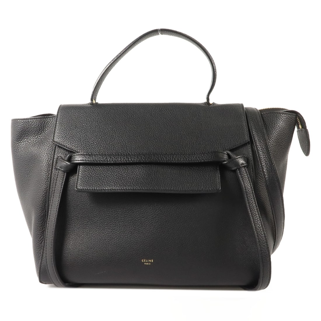 CELINE Micro Belt 2 Way Shoulder Bag Black Calfskin Leather: CELINE Micro Belt 2 Way Shoulder Bag Black Calfskin Leather Celine Micro Belt 2-way shoulder bag in black calfskin leather. This women's bag features a structured design with top handles and an includ